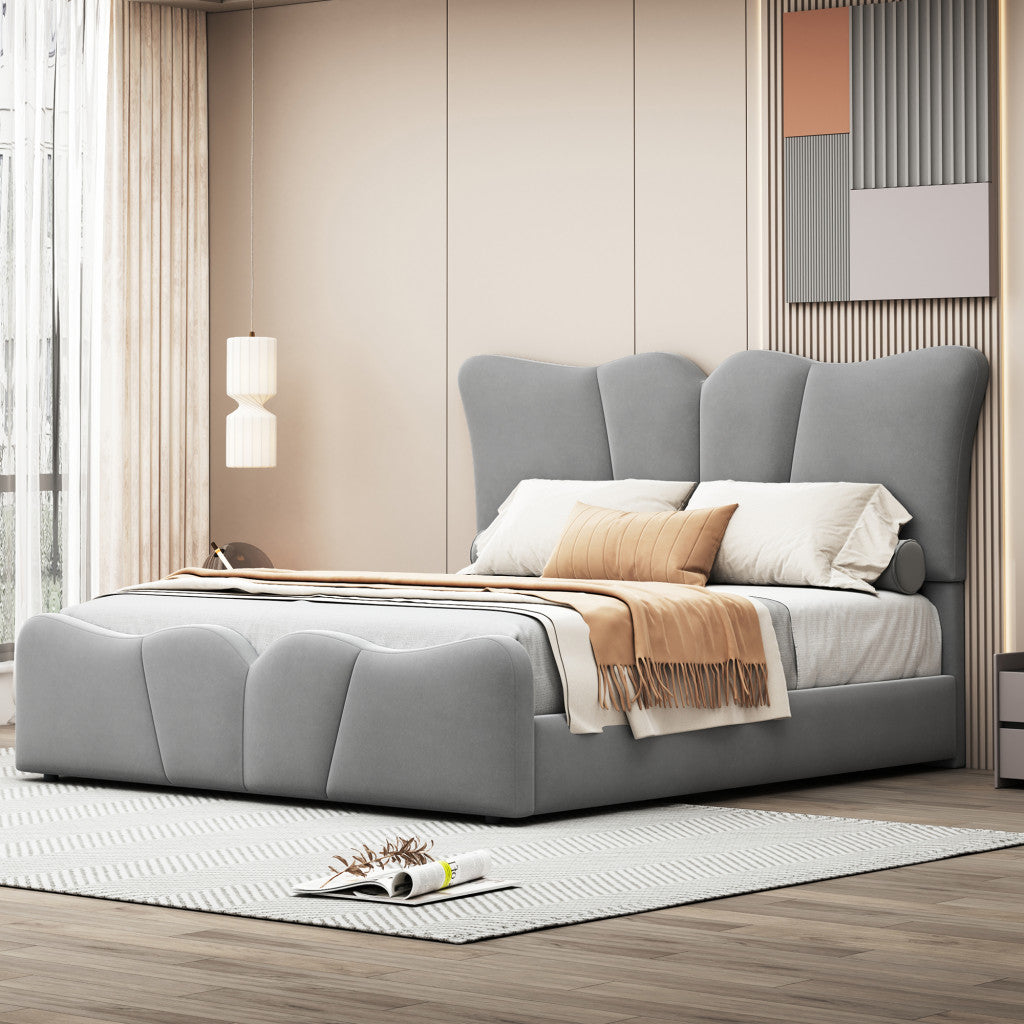 Gray Tufted Velvet Upholstered Full Bed Frame