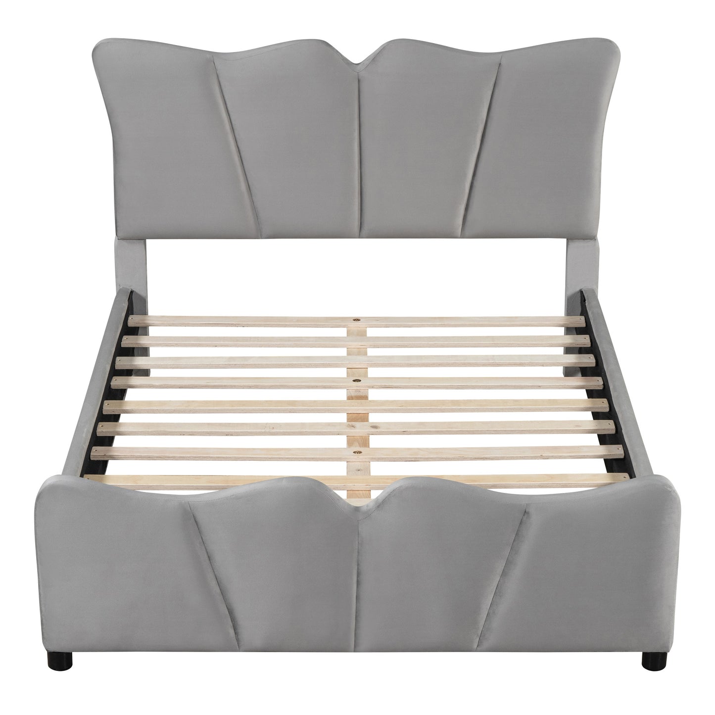Gray Tufted Velvet Upholstered Full Bed Frame