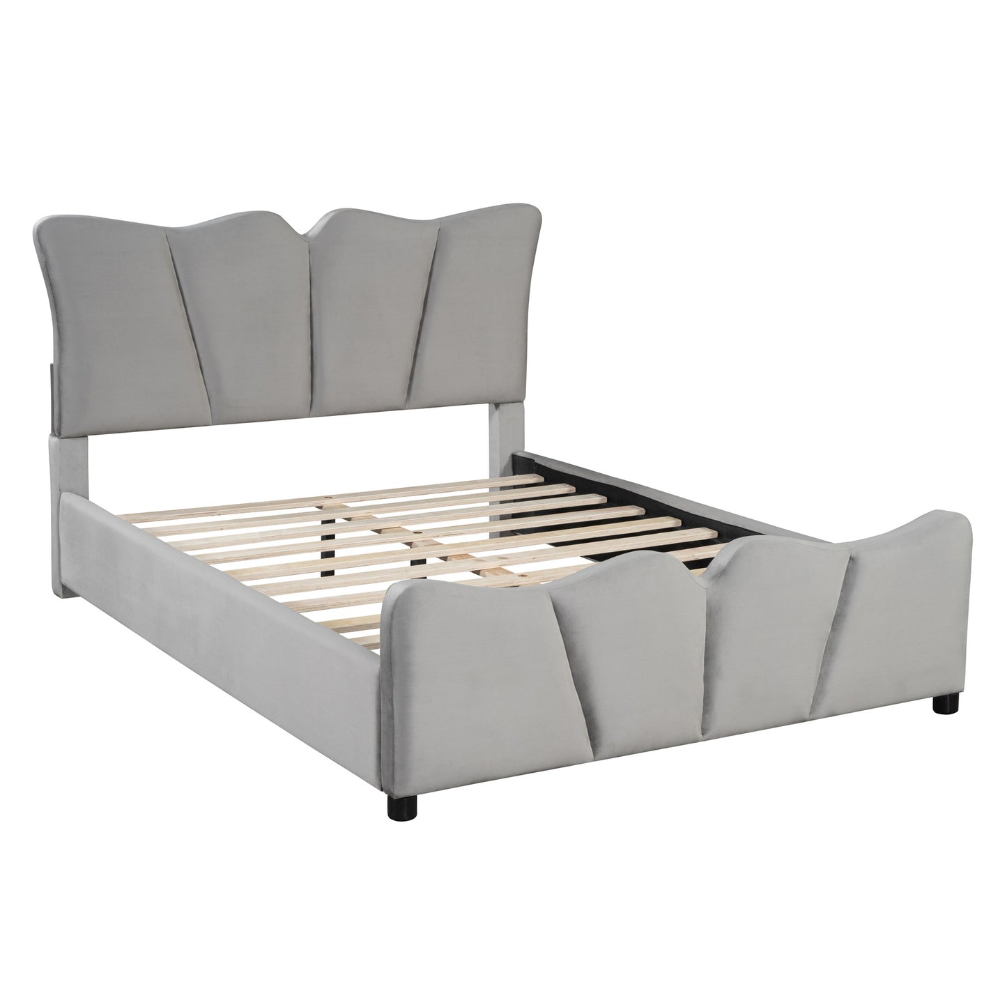 Gray Tufted Velvet Upholstered Full Bed Frame