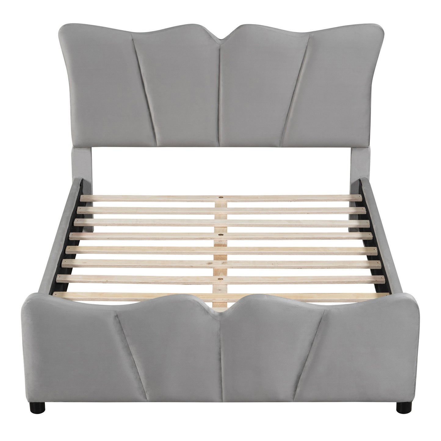 Gray Tufted Velvet Upholstered Full Bed Frame