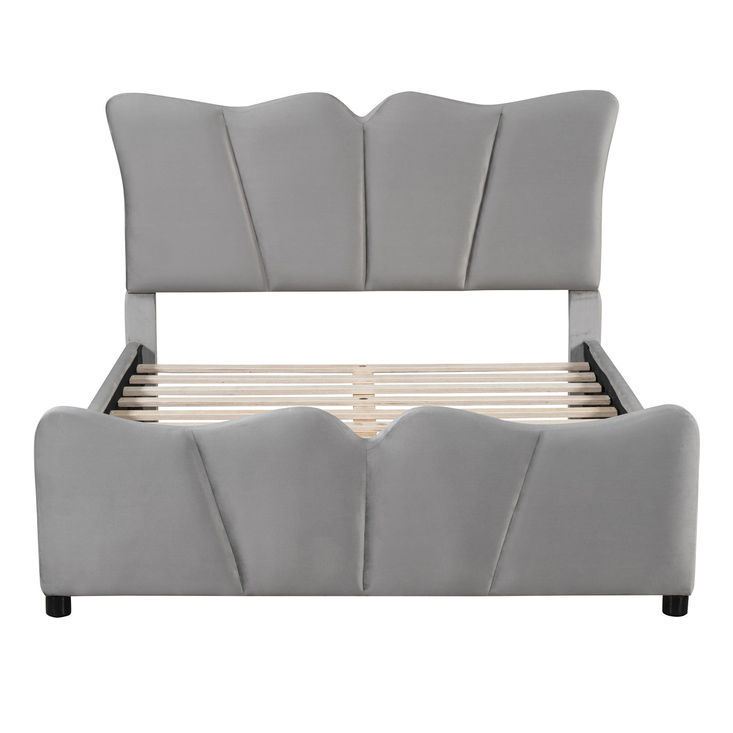 Gray Tufted Velvet Upholstered Full Bed Frame