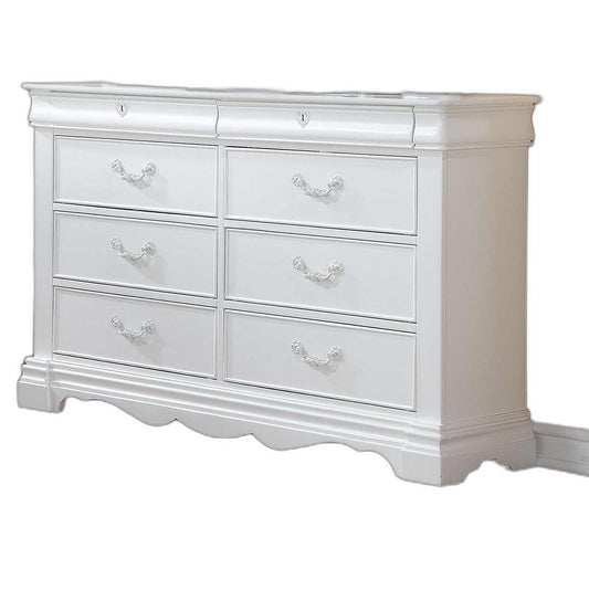 56" White Solid Wood Eight Drawer Double Dresser-1