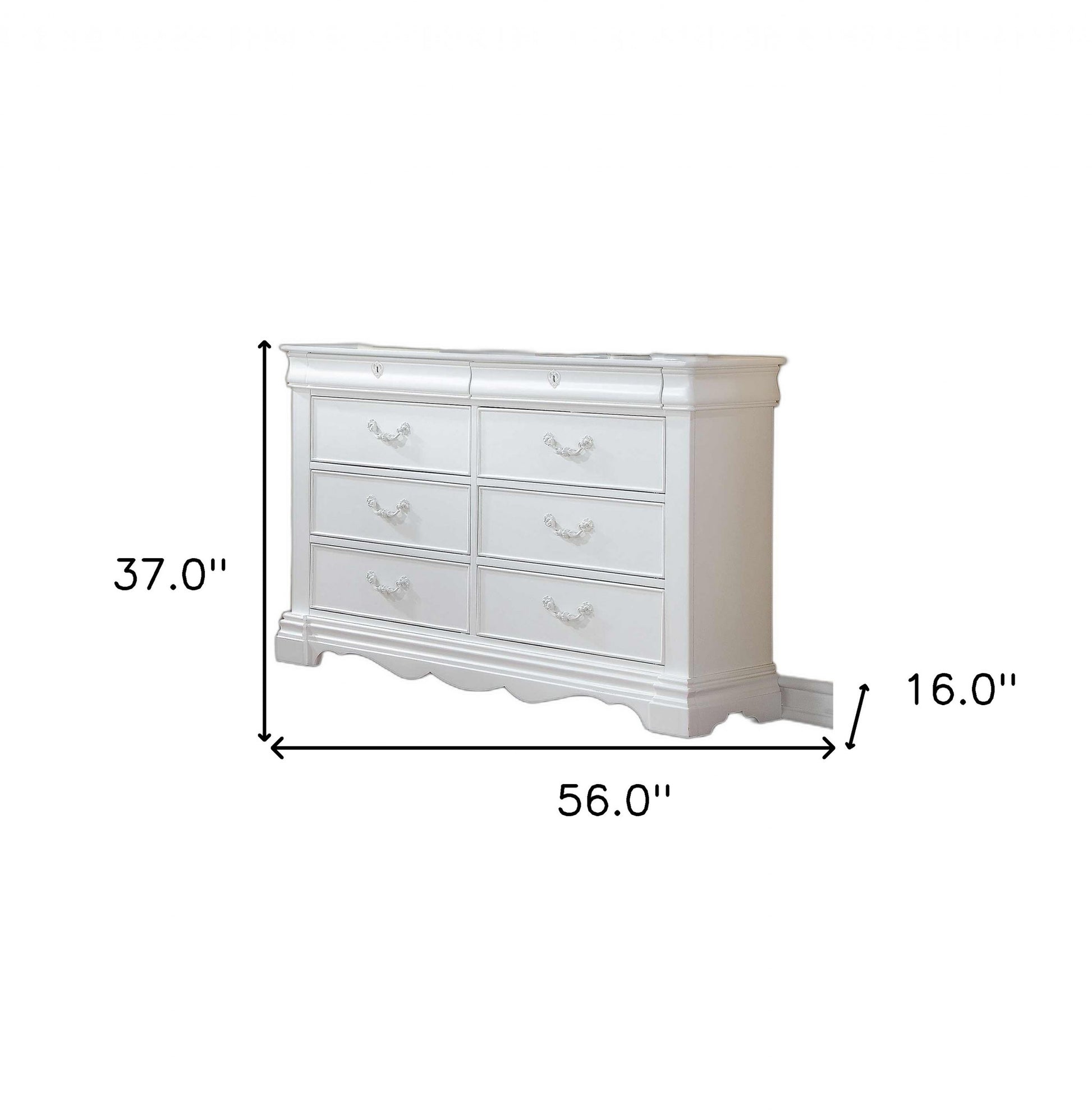 56" White Solid Wood Eight Drawer Double Dresser-6