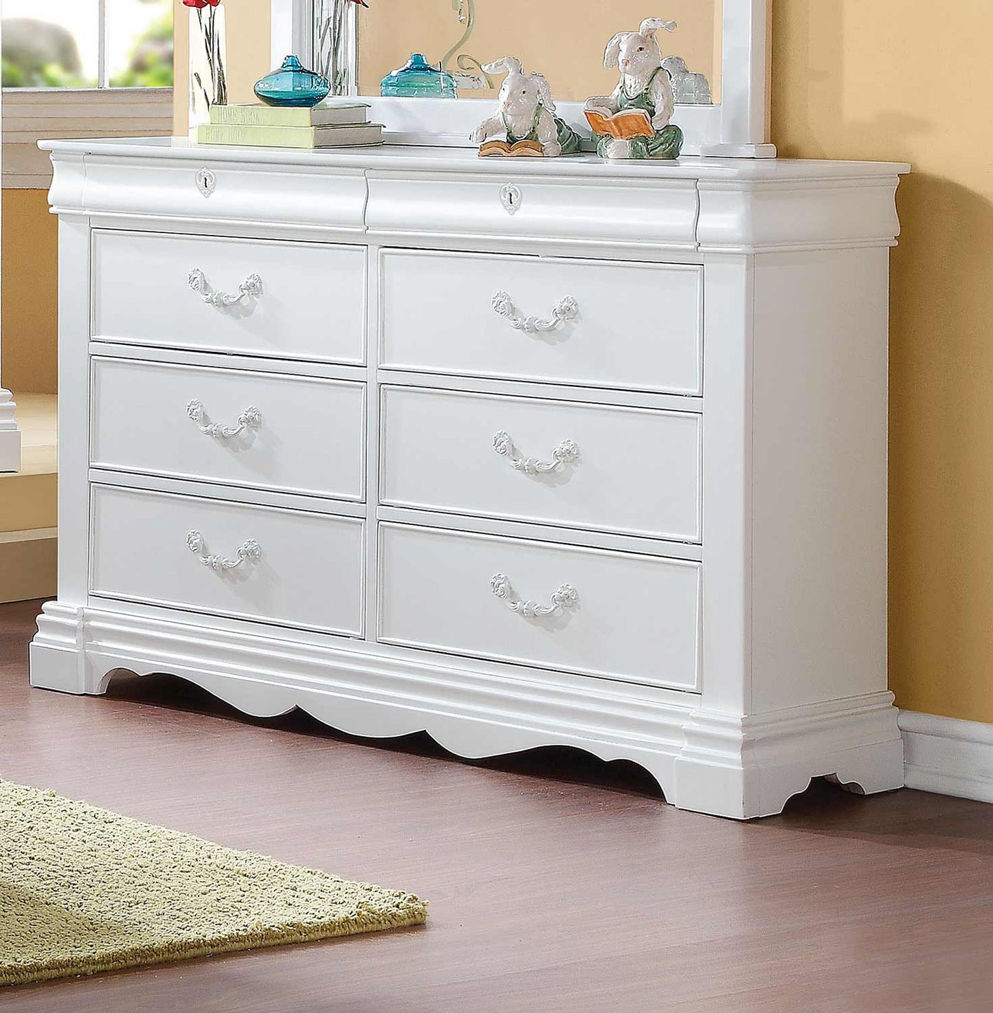 56" White Solid Wood Eight Drawer Double Dresser-5