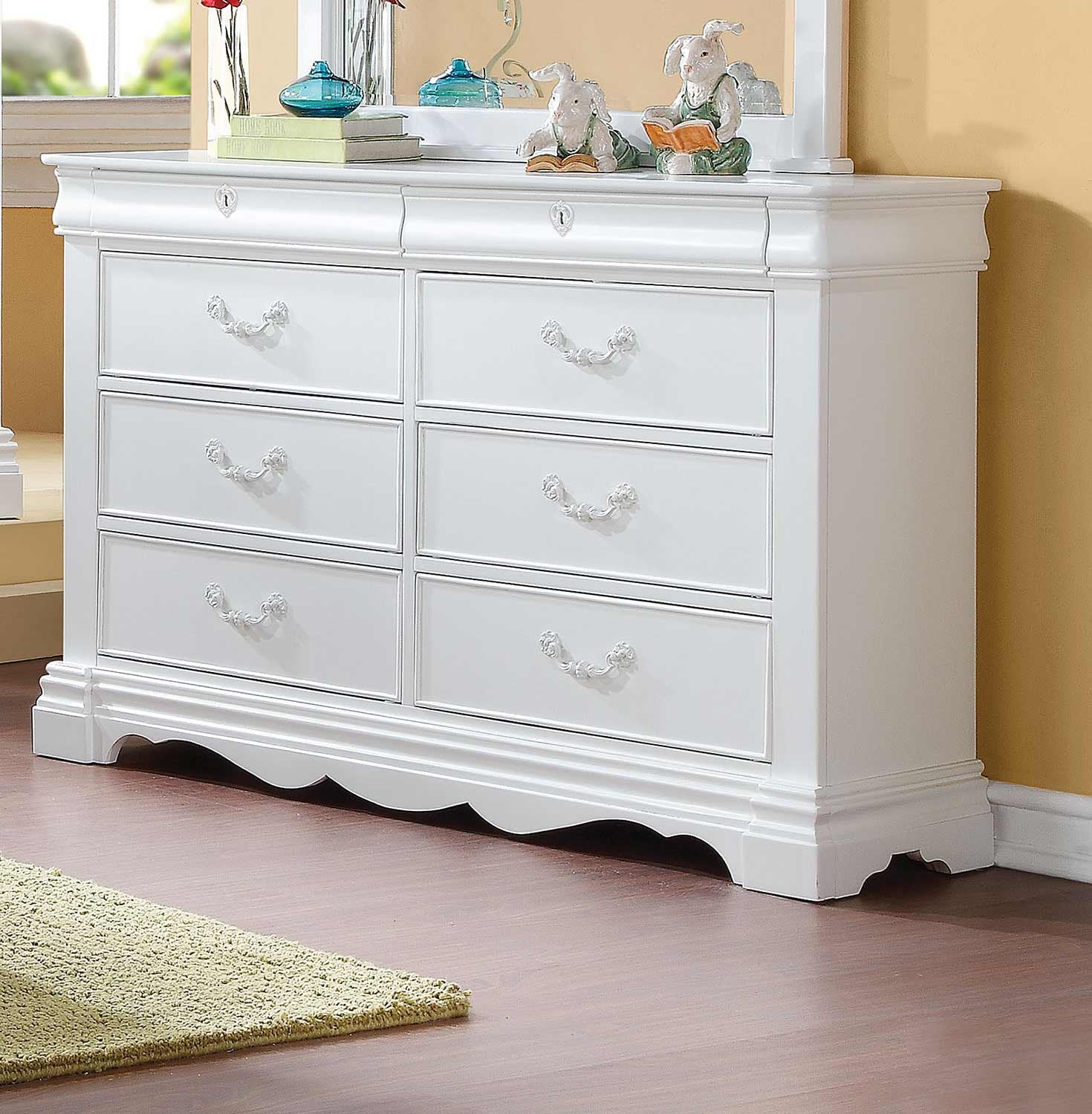 56" White Solid Wood Eight Drawer Double Dresser-5