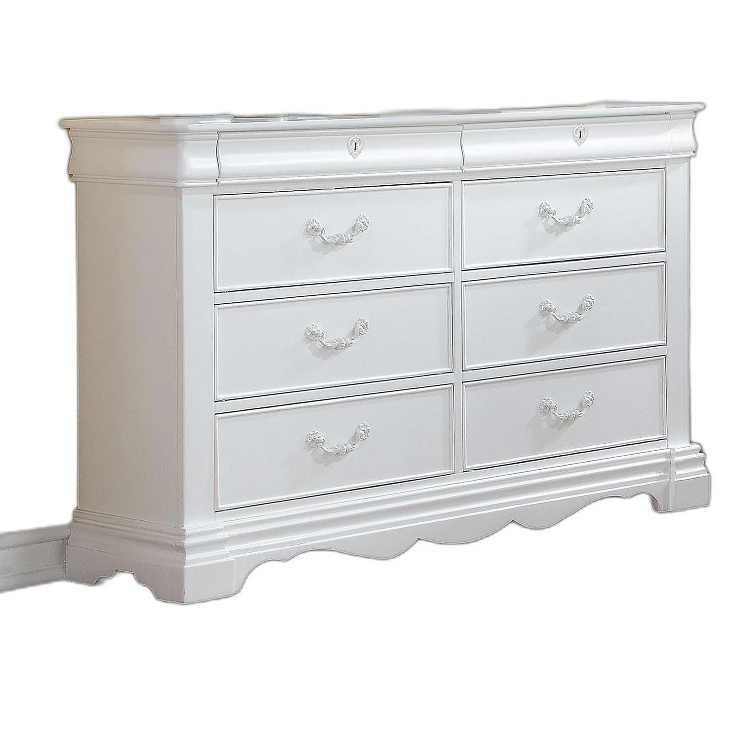 56" White Solid Wood Eight Drawer Double Dresser-2
