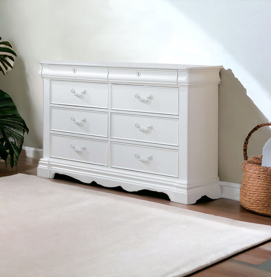 56" White Solid Wood Eight Drawer Double Dresser-0