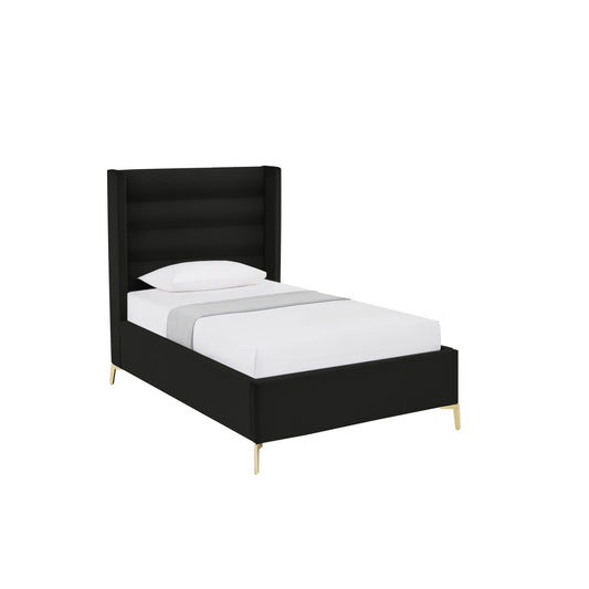 Black Velvet Upholstered Full Bed Frame-1