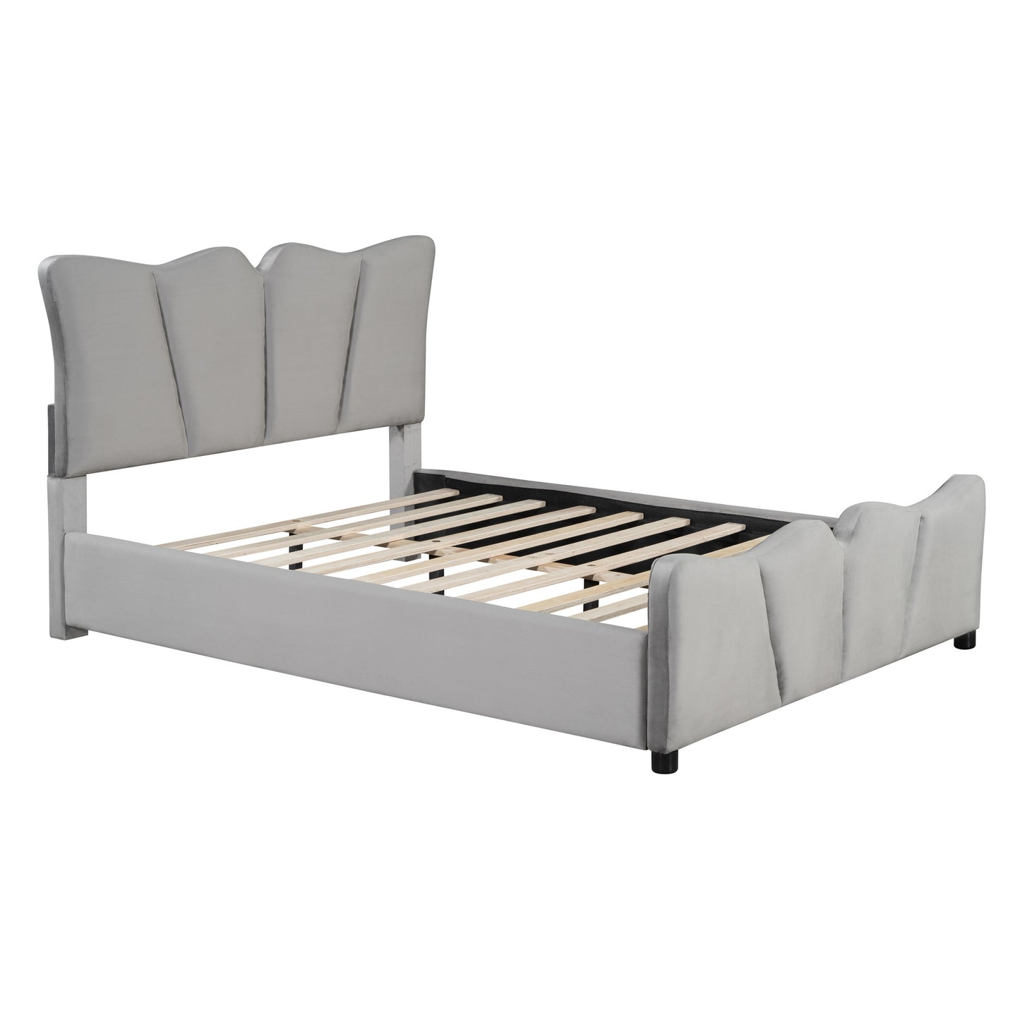 Gray Tufted Velvet Upholstered Full Bed Frame