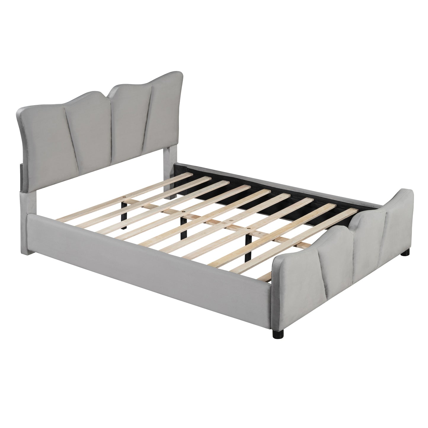 Gray Tufted Velvet Upholstered Full Bed Frame
