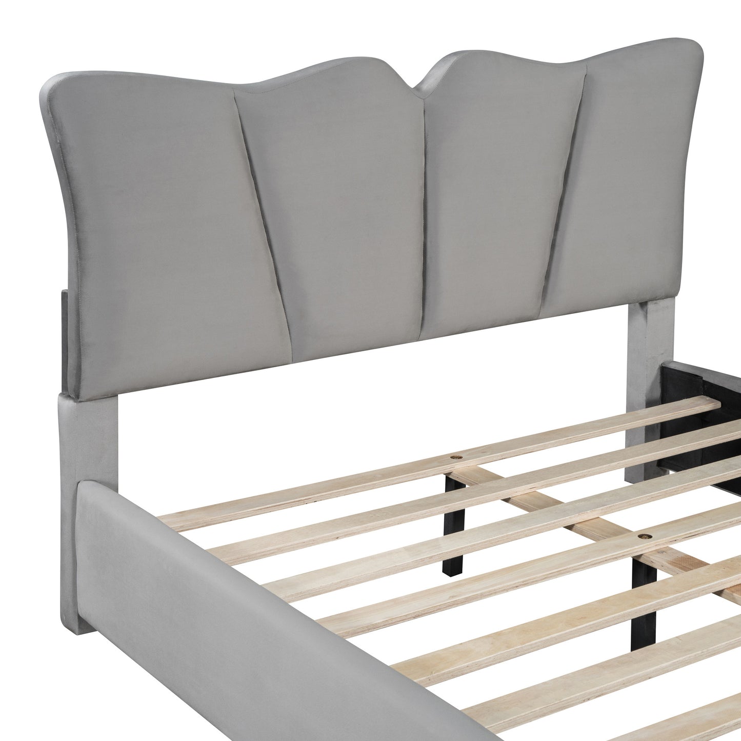 Gray Tufted Velvet Upholstered Full Bed Frame