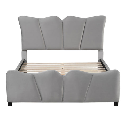 Gray Tufted Velvet Upholstered Full Bed Frame