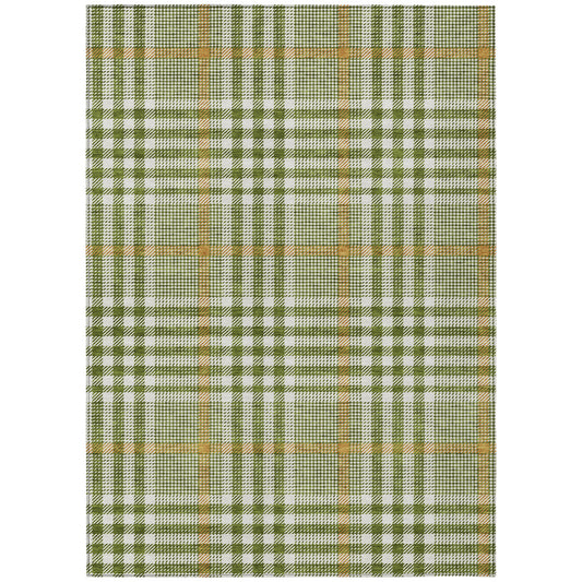 8' X 10' Olive Green Brown And Ivory Plaid Washable Indoor Outdoor Area Rug