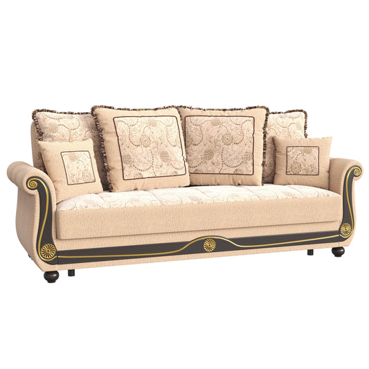 95" Beige Chenille Convertible Futon Sleeper Sofa And Toss Pillows With Storage-1