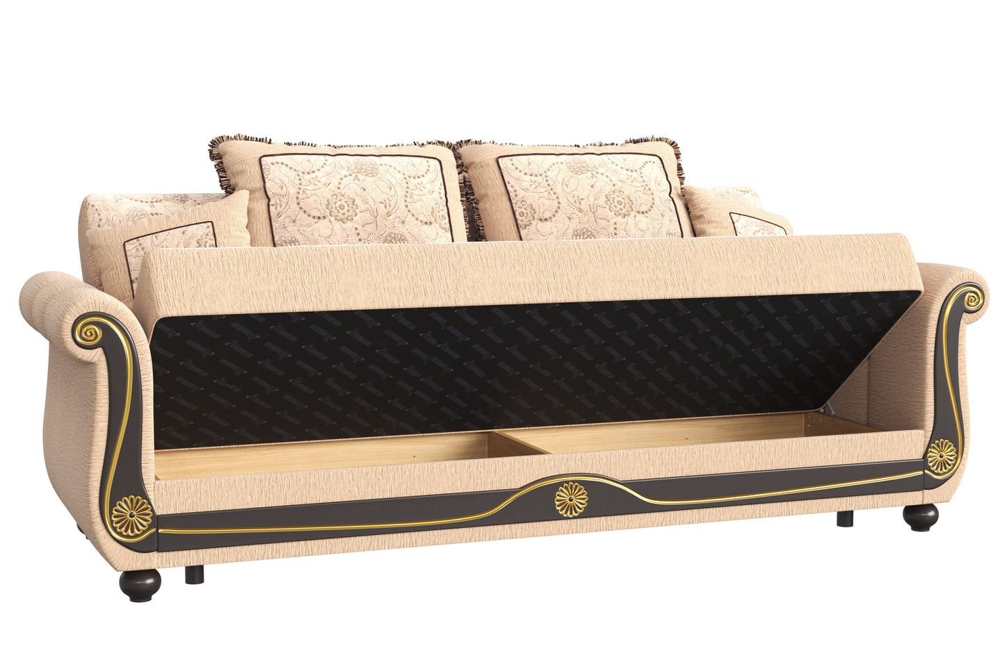 95" Beige Chenille Convertible Futon Sleeper Sofa And Toss Pillows With Storage-2
