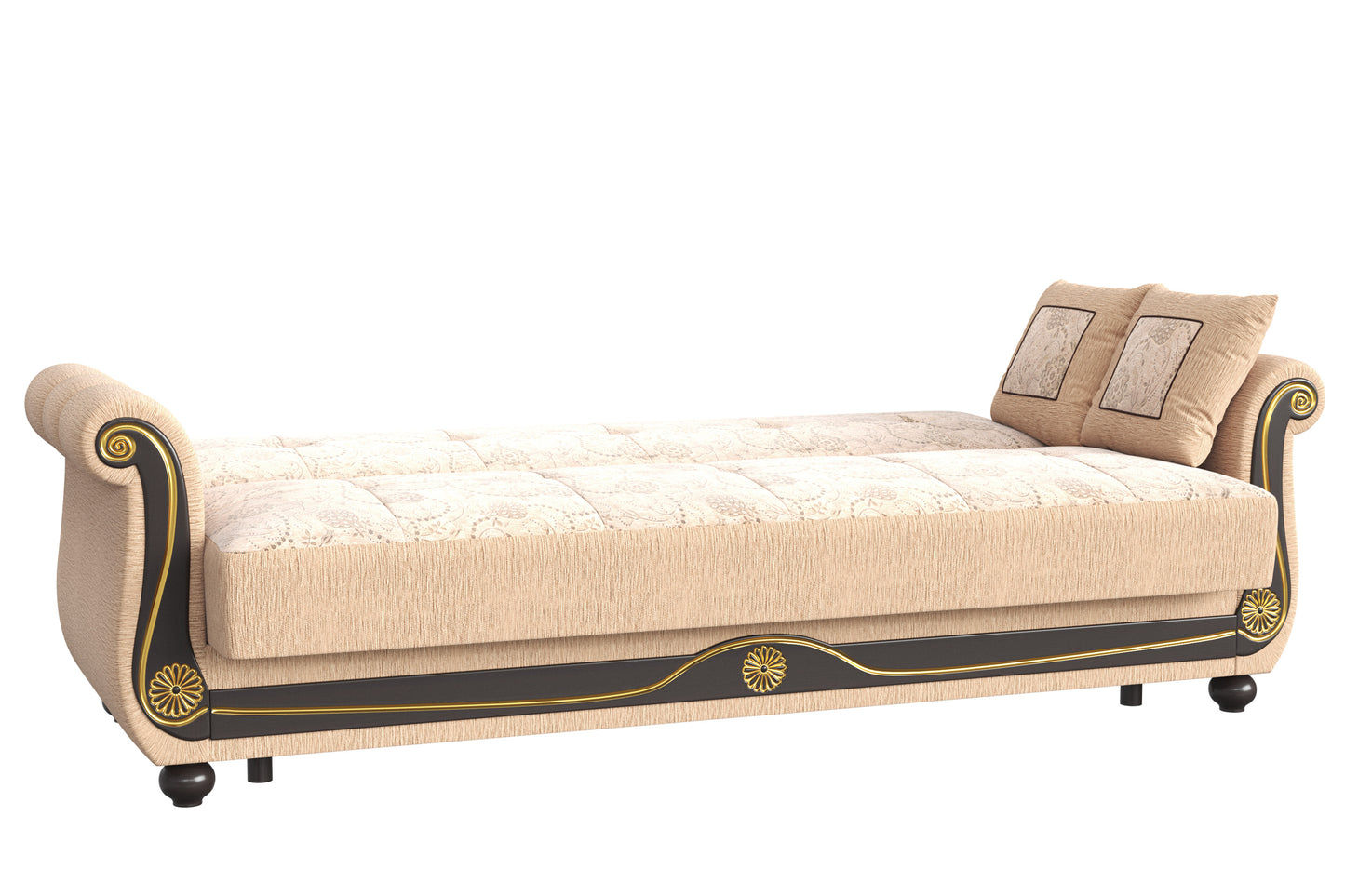 95" Beige Chenille Convertible Futon Sleeper Sofa And Toss Pillows With Storage-3