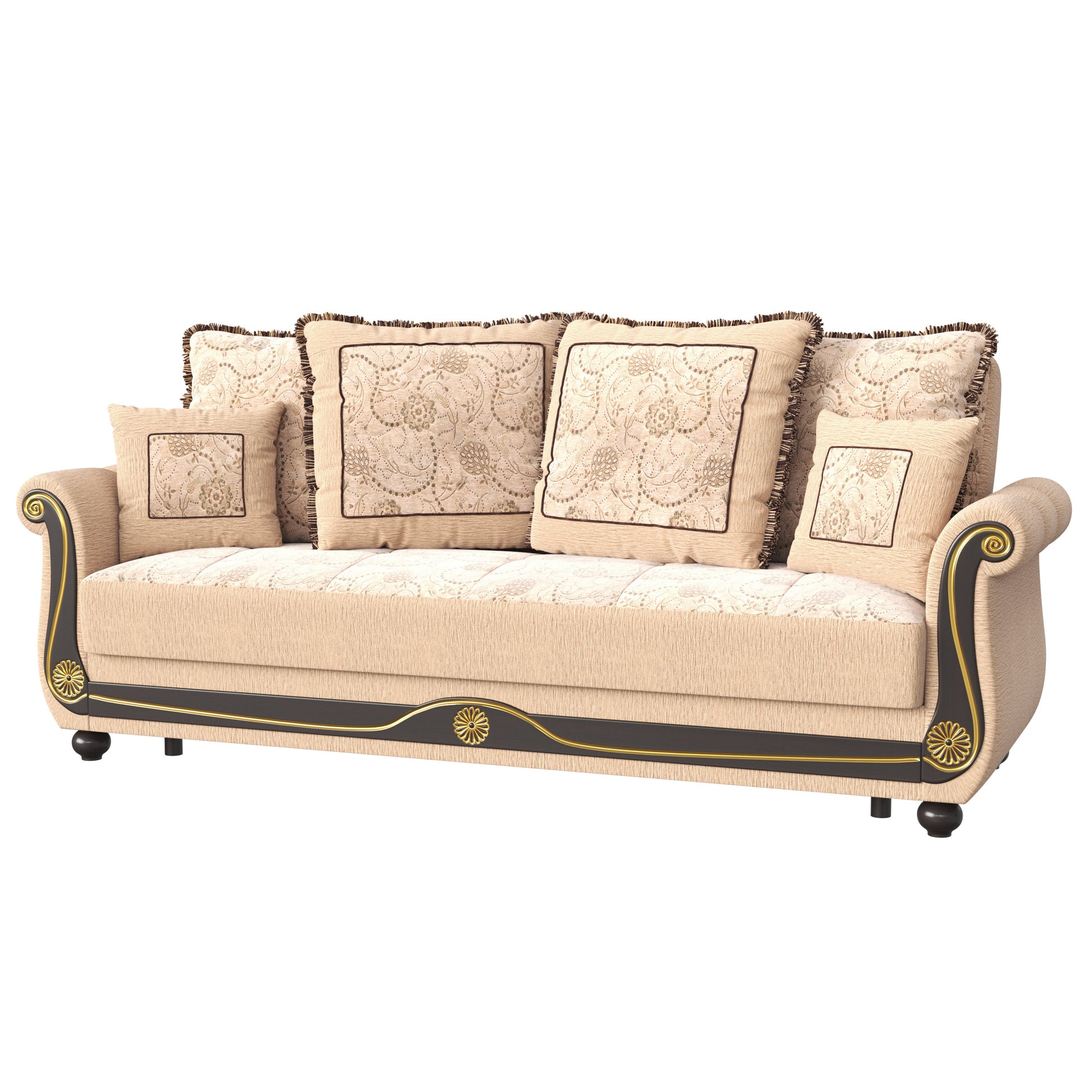 95" Beige Chenille Convertible Futon Sleeper Sofa And Toss Pillows With Storage-4