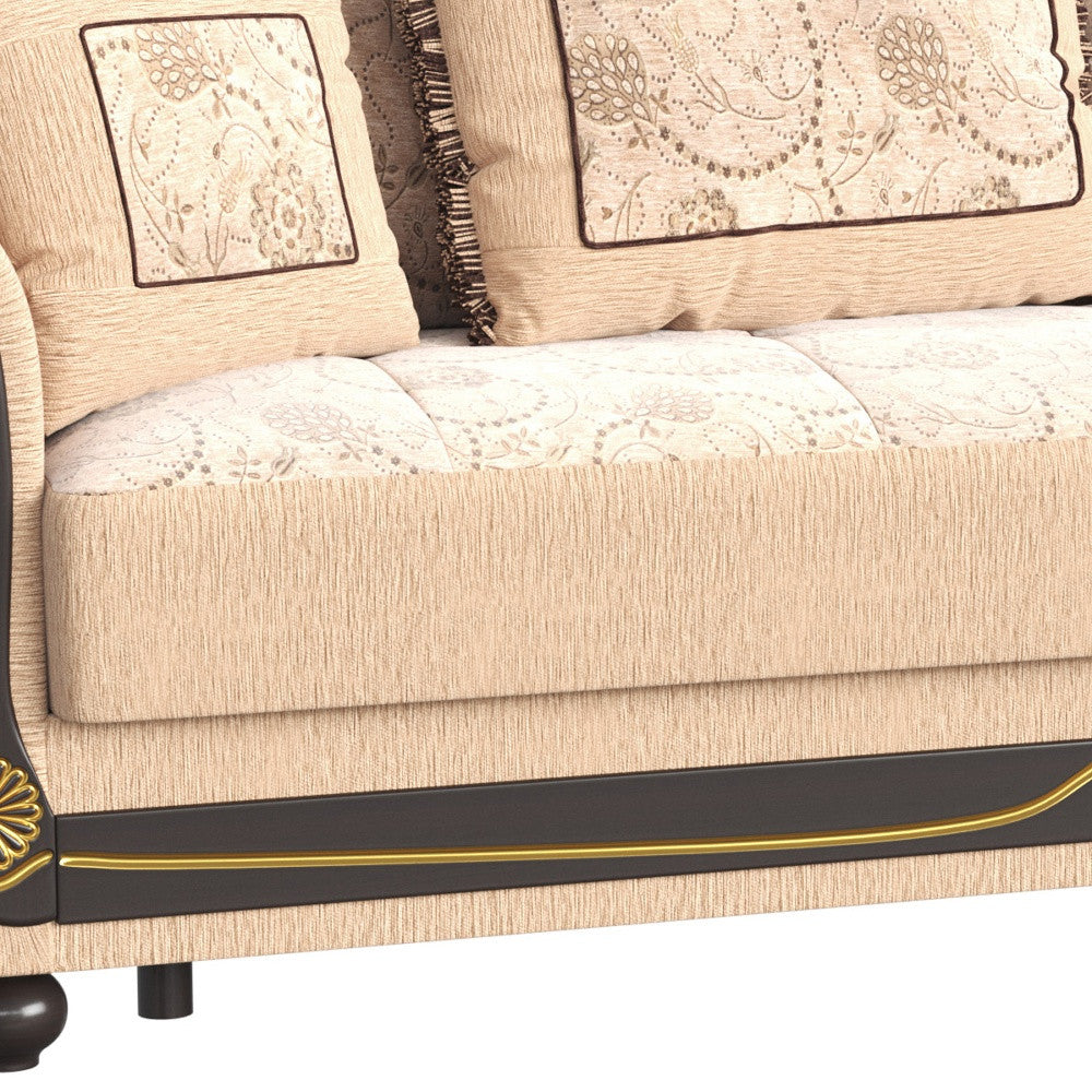 95" Beige Chenille Convertible Futon Sleeper Sofa And Toss Pillows With Storage-5