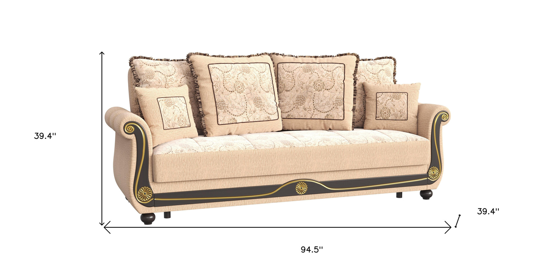 95" Beige Chenille Convertible Futon Sleeper Sofa And Toss Pillows With Storage-7