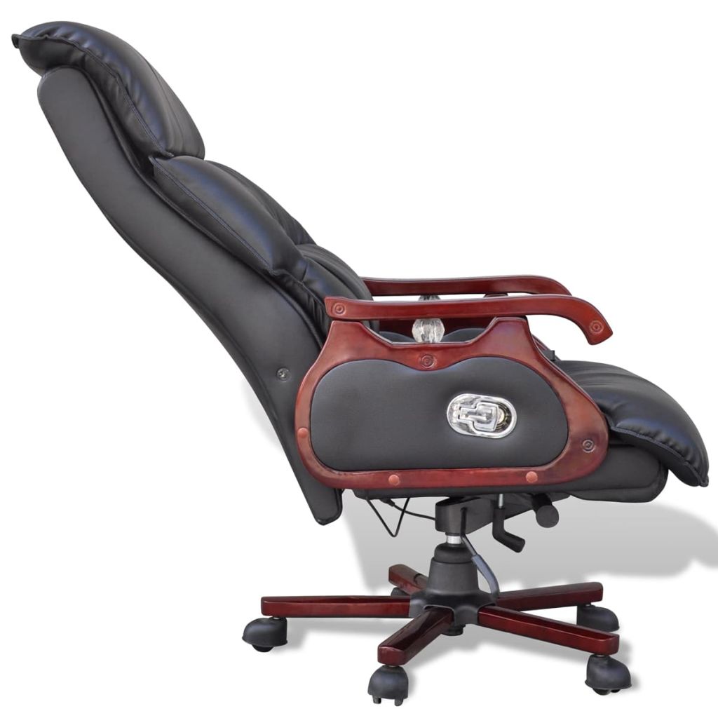 vidaXL Black Top Real Leather Adjustable Massage Office Chair