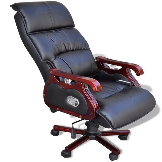 vidaXL Black Top Real Leather Adjustable Massage Office Chair