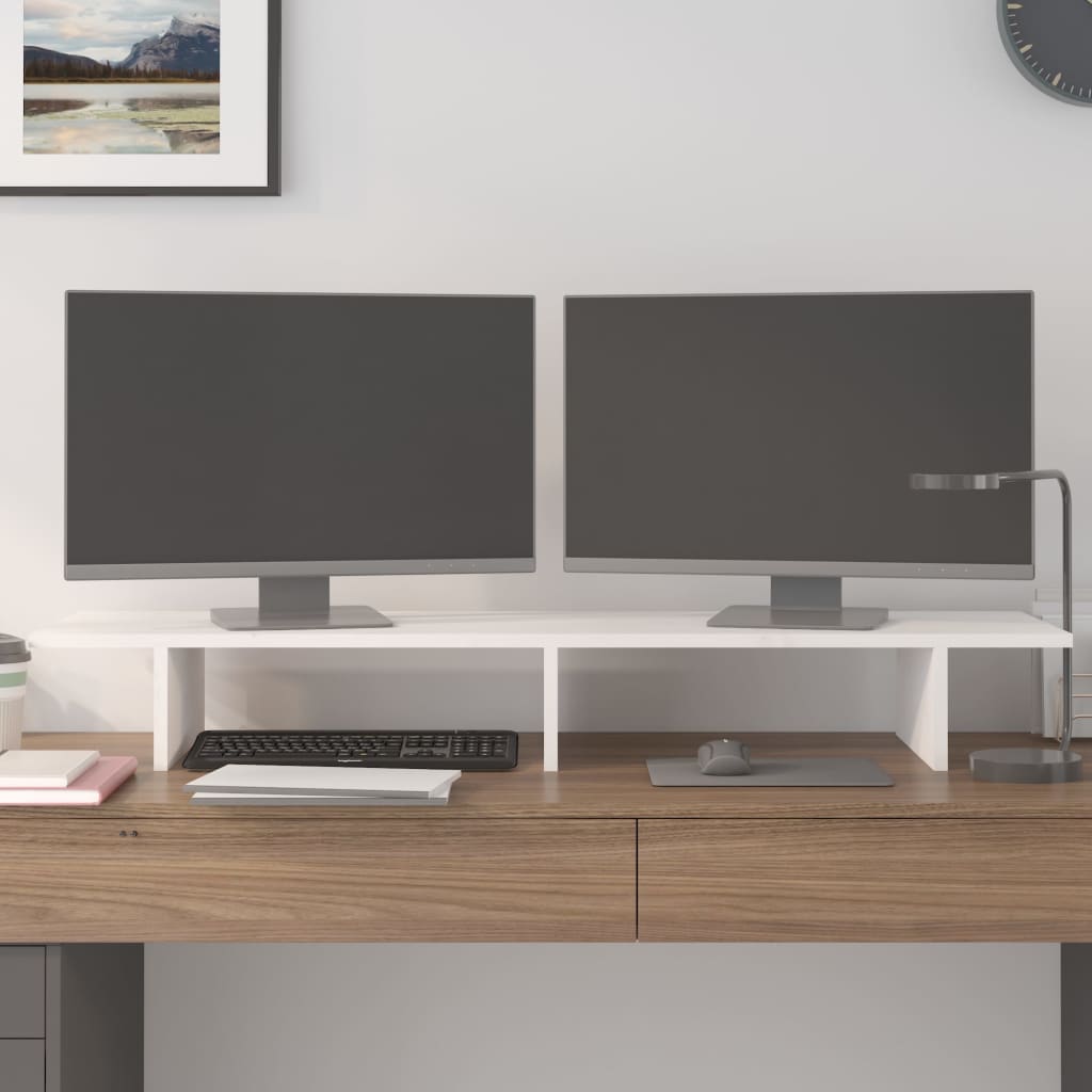 NNEVL Monitor Stand White 100x27x15 cm Solid Wood Pine-2