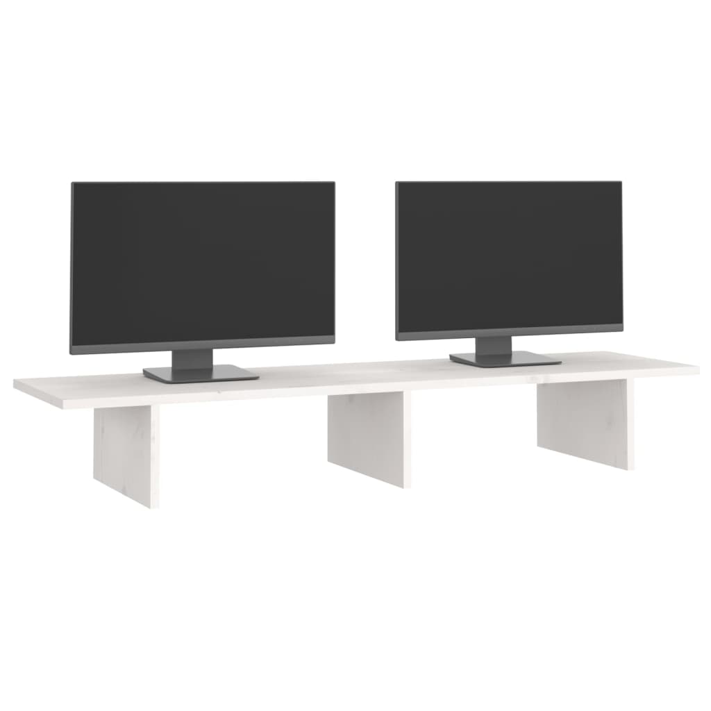 NNEVL Monitor Stand White 100x27x15 cm Solid Wood Pine-3