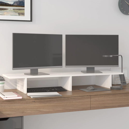 NNEVL Monitor Stand White 100x27x15 cm Solid Wood Pine-0
