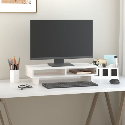 NNEVL Monitor Stand White 60x27x14 cm Solid Wood Pine-0