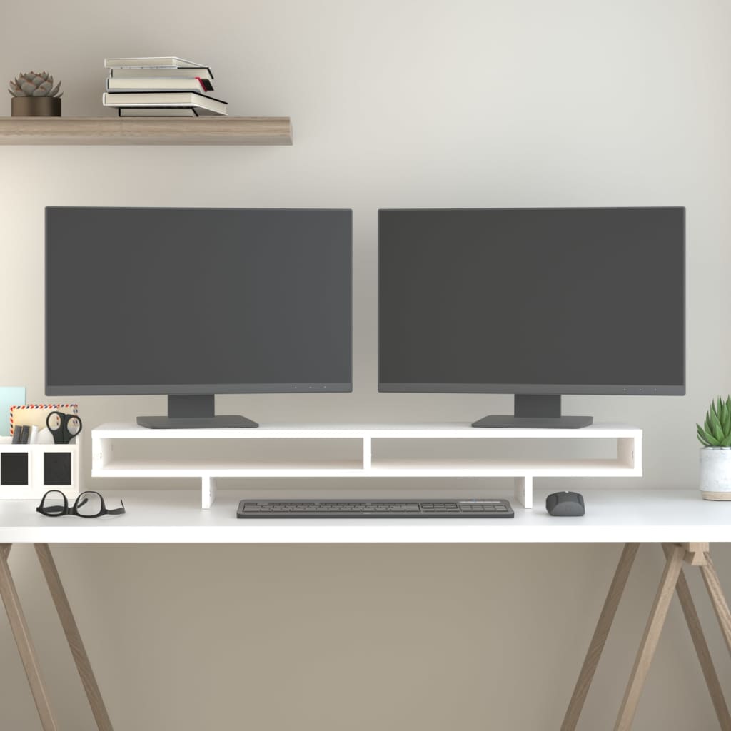 NNEVL Monitor Stand White 100x27x14 cm Solid Wood Pine-2