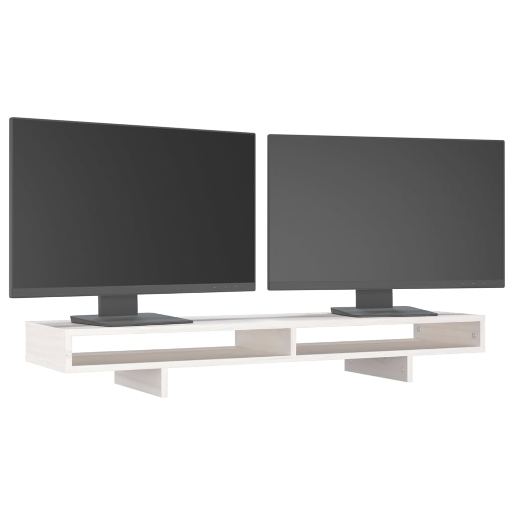 NNEVL Monitor Stand White 100x27x14 cm Solid Wood Pine-3