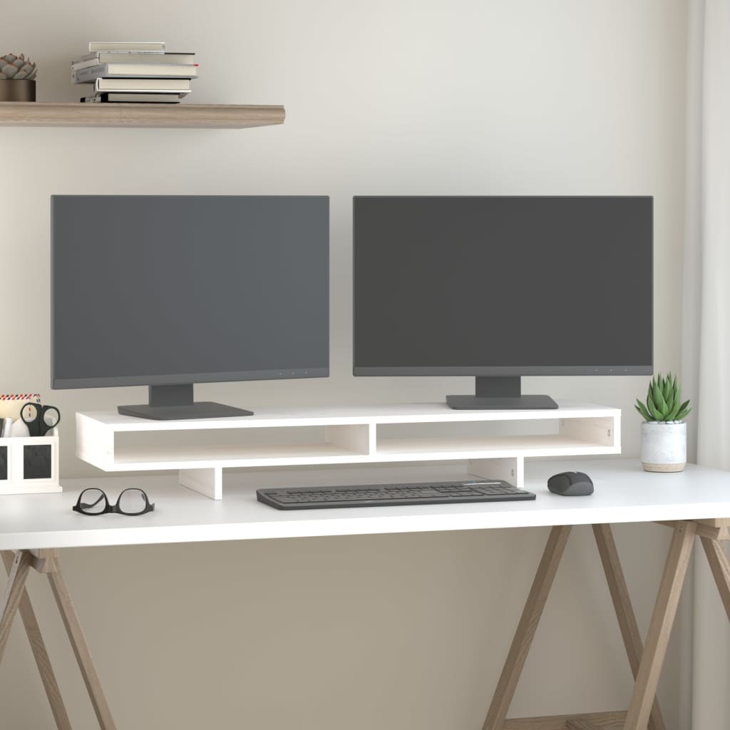 NNEVL Monitor Stand White 100x27x14 cm Solid Wood Pine-0