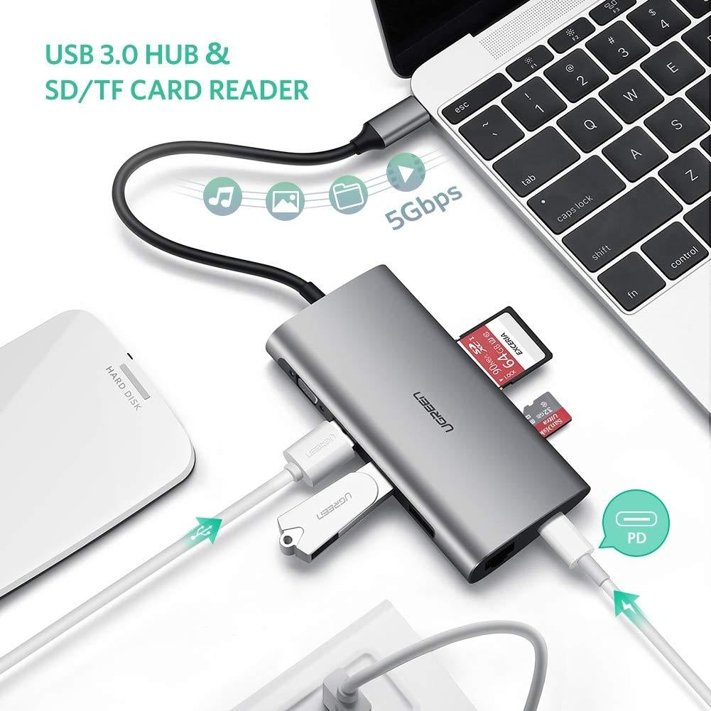 NNEDSZ Type C 8 in 1 Multifultion adaptor VGA/RJ45/USB3.0 x 3/SD/TF/TypeC PD Protocal (50539)-0