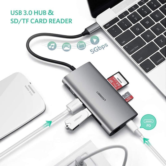NNEDSZ Type C 8 in 1 Multifultion adaptor VGA/RJ45/USB3.0 x 3/SD/TF/TypeC PD Protocal (50539)-0