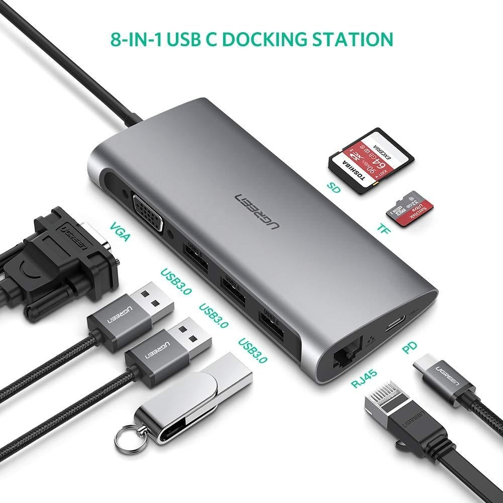 NNEDSZ Type C 8 in 1 Multifultion adaptor VGA/RJ45/USB3.0 x 3/SD/TF/TypeC PD Protocal (50539)-2