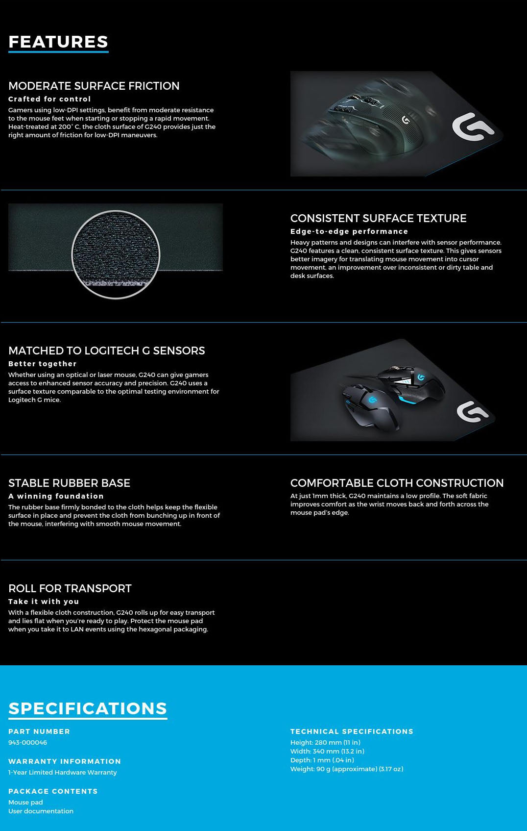 NNEDSZ 943-000046: G240 Cloth Gaming Mouse Pad-1