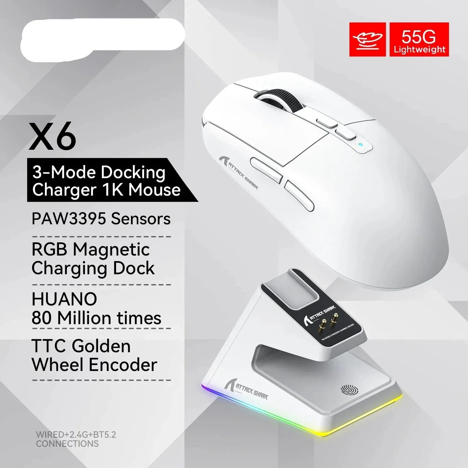 NNEOBA Tri-Mode RGB Gaming Mouse with Magnetic Charging Base-4
